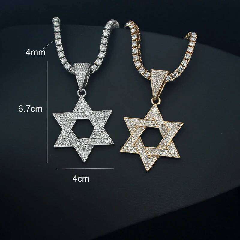 Fashion of David Pendant Necklace Women Men Hip Hop Tennis Cuban Chain Necklaces Classic Six-pointed Star Jewish Jewelry 25N1226