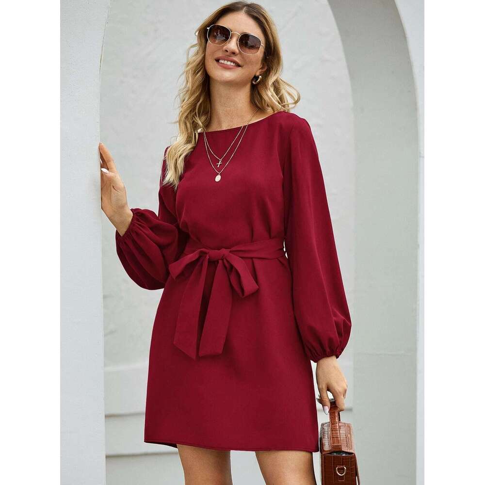 Dress for Women 2026 European American Style Solid Color High Waist Puff Sleeve Mid-Length Pullover Dress Chic Office Commuting Slim Outfit