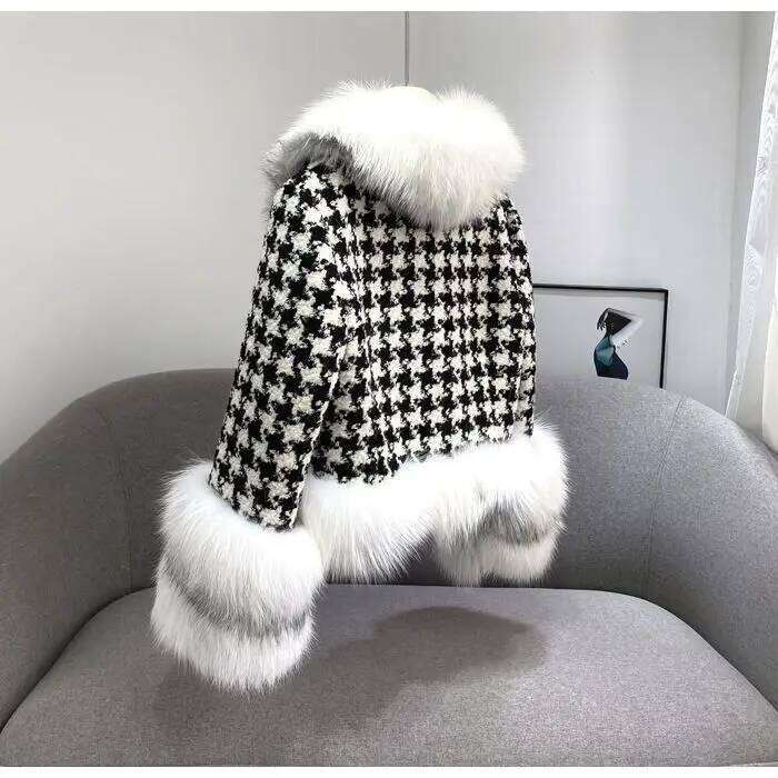 Spring Autumn New Faux Fur Coat Women Fashion Vintage Houndstooth Slim Waist Mardi Hefxessdr Jackets Y k Loose Long Sleeve Tops Mujer
