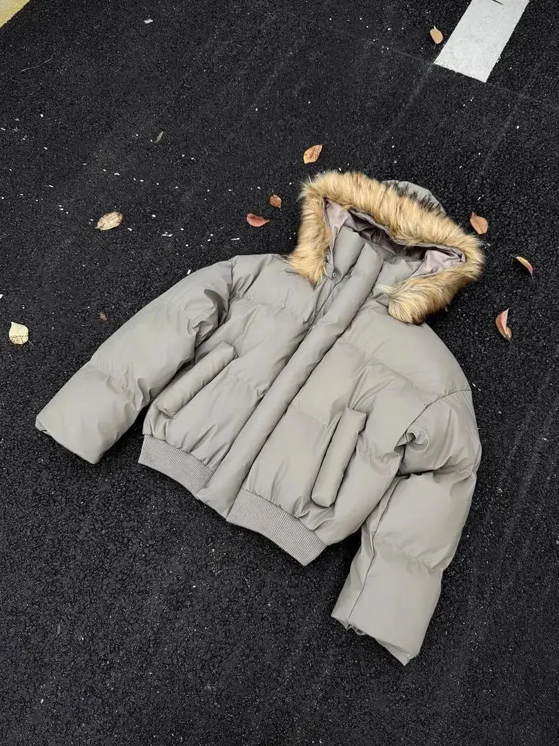 American Short Fur Collar Jacket Men Hooded Parka Jacket Hooded Long Sleeve Winter Casual Loose Cardigan Harajuku Zipper Coat 251222