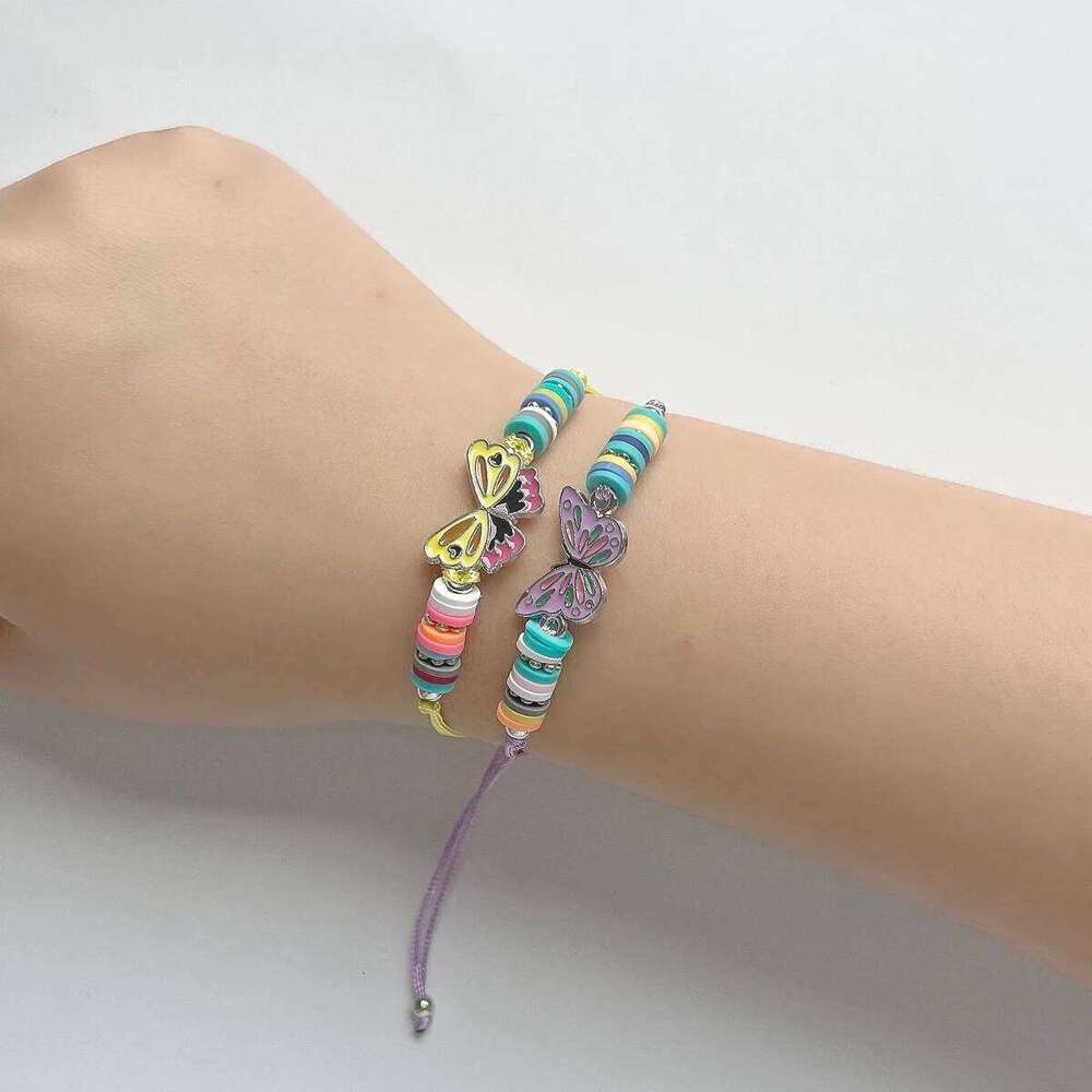 12Pcs/set Exquisite And Cute Colorful Butterfly Decor Adiustable polymer Clay Beaded Bracelet For Festivals &Birthday Gifts 25T1226