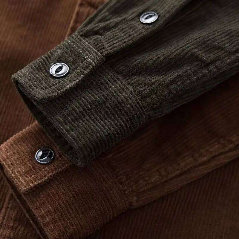 American Retro Heavyweight Corduroy Men's Loose Workwear New Thick Long Sleeved Shirt Jacket Men