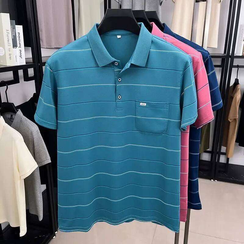 Men's Summer Ice Silk Cotton Short Sleeve Polo Shirt