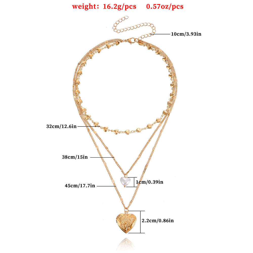 Jewelry Elegant Multi-Layer Chain Pearl Openable Heart Pendant Necklace for Women Ins Style