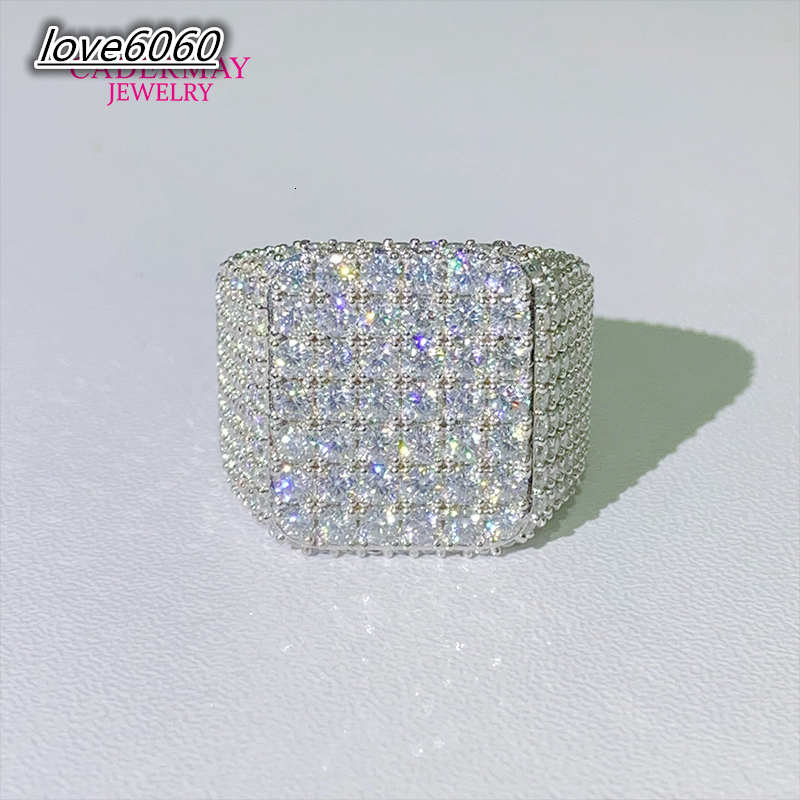 Hip-Hop Jewelry Custom Made Moissanite Champion Ring Full Iced Out Square 925 Silver VVS Moissanite Pinky Ring for Men
