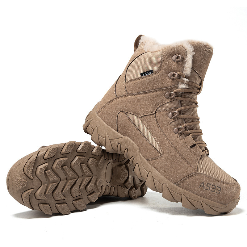 Cross-border New Model Manufacturer Wholesale Fleece-lined Comfortable Breathable Tactical Outdoor Sports Training Combat Boots Men's Hiking Shoe