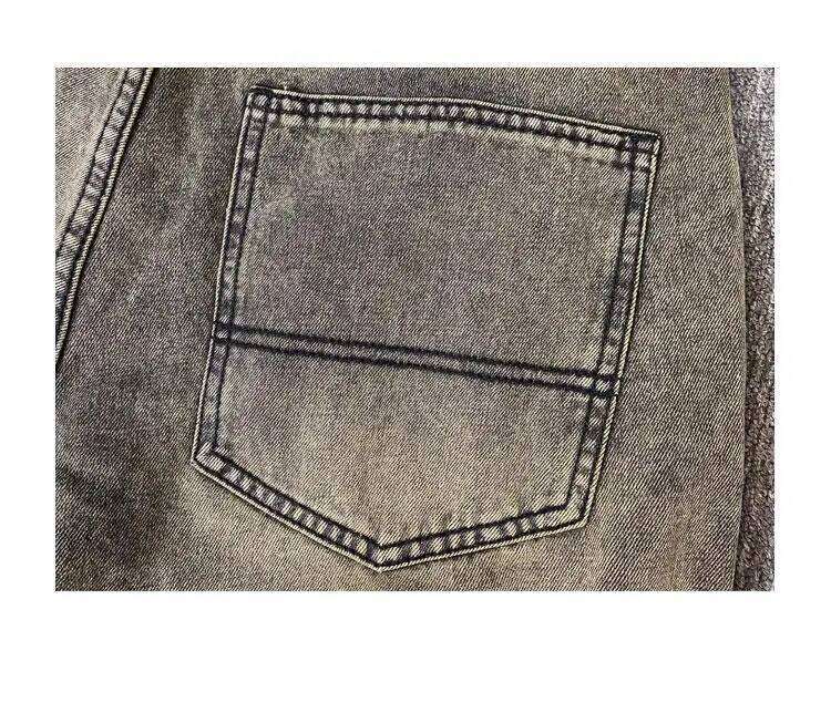 Men's New Button Zipper Pocket Straight Loose Five-Point Casual Wash Retro Yellow Mud Ripped Denim Shorts