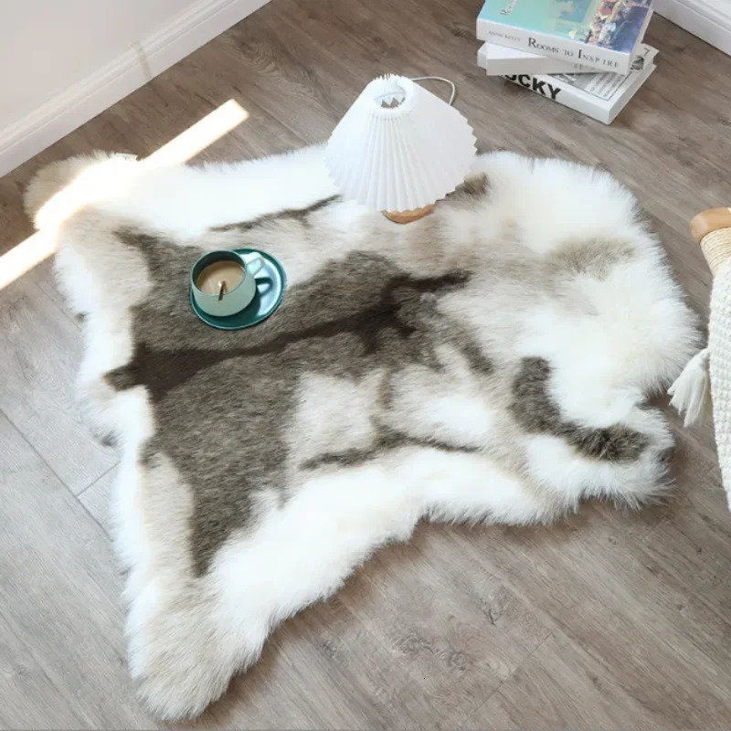 Modern Minimalist Machine Washable Reindeer Fur Carpet Bedroom Floor Mat Bedside Faux Animal Blanket 12 H260226