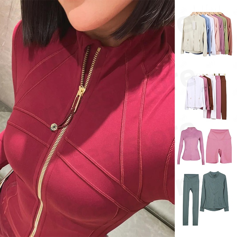 New Yoga Sets Women Definition Jacket Black Cream Gold Zipper Long Sleeve Legging Gym Sportswear Pants Men Jacket Yoga Clothes Set