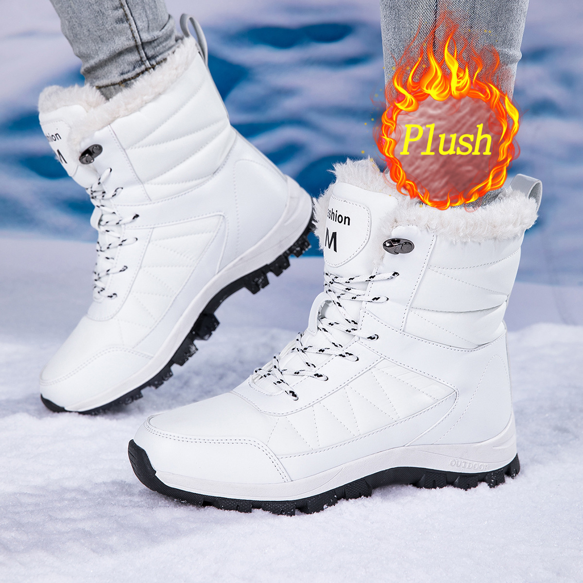 Women's Snow Winter Fleece Lined Thickened New Style Northeast Cotton Shoes Waterproof Non-Slip Outdoor Skiing Mid-Calf Cold-Proof Boots