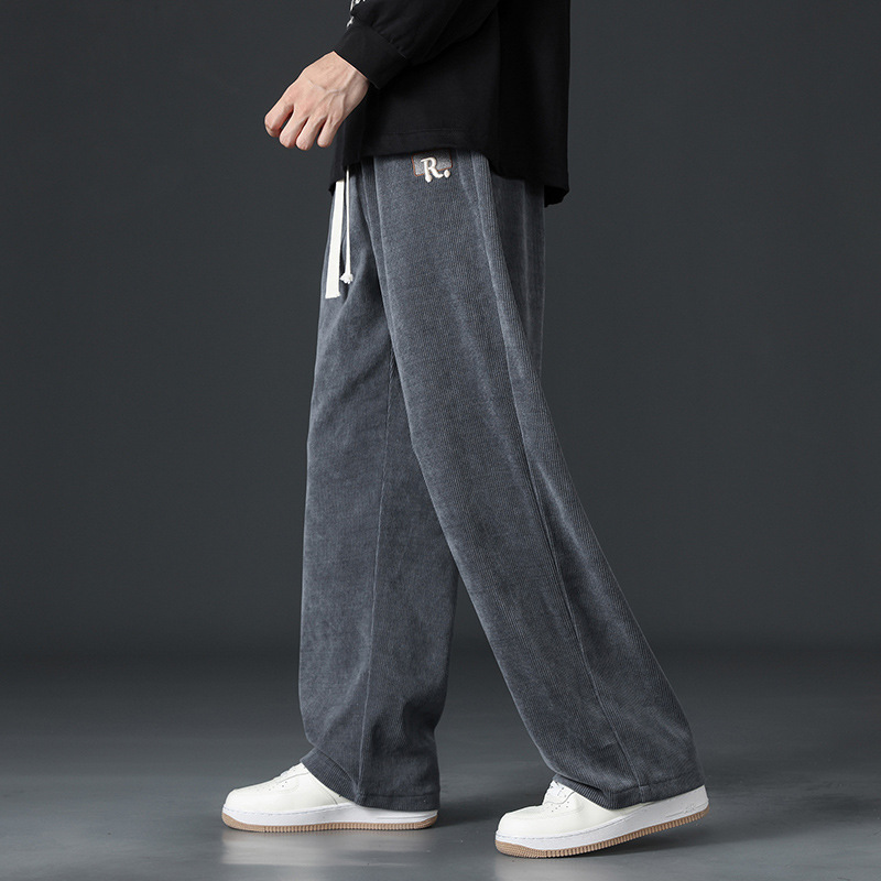 Boao Fleece Pants for Men, New Arrival for Spring & Fall, Straight-Leg Athletic & Casual Long Pants, American Streetwear Style Wide-Leg Pants, Loose-F