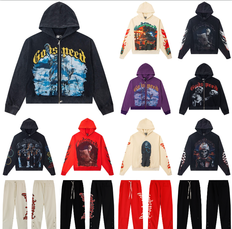 Godspeedes Hoodie Designer Hoodie Shirt Men Hoodiet Clothe Graphic Hooide Hipster Fabric Cotton Street colorful Letter foil all print Vintage washed black tee ture