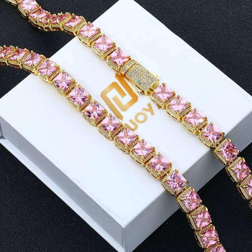 jewelry Fashion 10mm Pink Crystal for Women Micro Pave Bling CZ Stone Iced Out Cluster Tennis Chain Bracelet