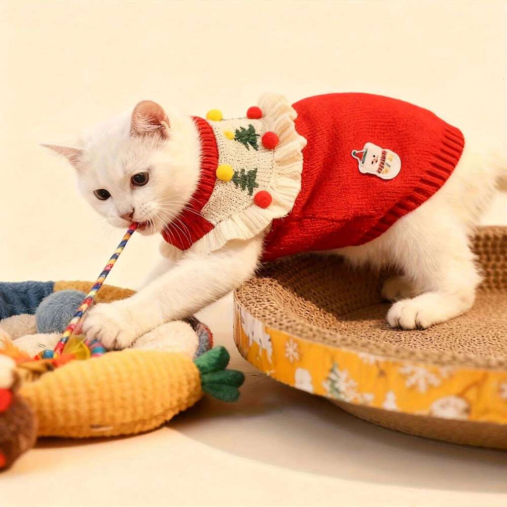 A red outfit for Christmas warmth anti shedding pet cats dogs autumn and winter collection 25T1226
