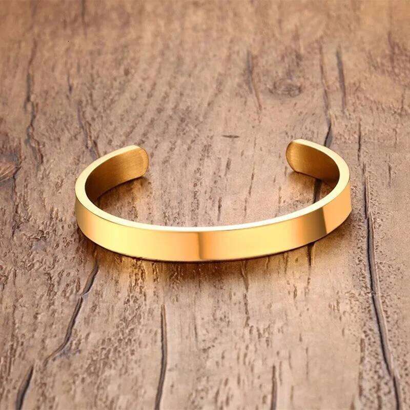 Solid Golden Flat 6mm 8mm Cuff Bangles for Men Bracelet Brackelts Brazalet Bileklik Braslet 25T1226