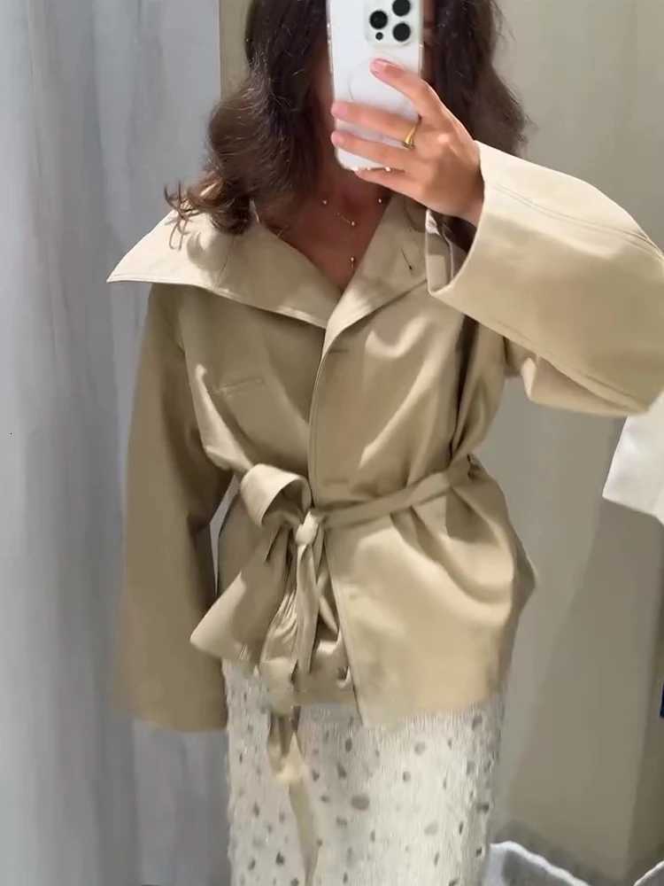 Fashion Solid Lace Up Trench Coats For Women Elegant Lapel Belt Long Sleeve Pocket Jackets Female Chic Single Breasted OuterwearT251226