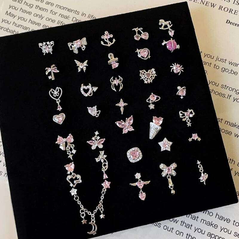 1 PCS Korean Style Cute Pink Zircon Crystal Ear Bone Nail 316L Stainless Steel Kpop Earrings for Women Cartilage Jewelry Gift 25H1226