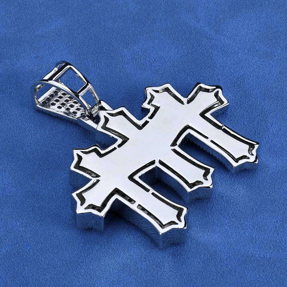 jewelry High Quality 3-in-1 Micro Pave Bling Baguette Cubic Zirconia Cross Silver Gold Plated Brass Diamond Charm Pendant