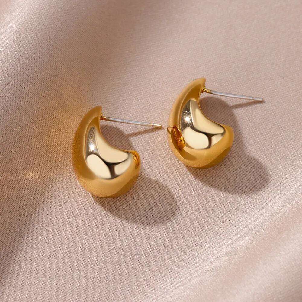 Vintage Chunky Dome Drop For Women Gold Plated Glossy Stainless Steel Thick Teardrop Earrings Christmas Jewelry Gift 25H1226