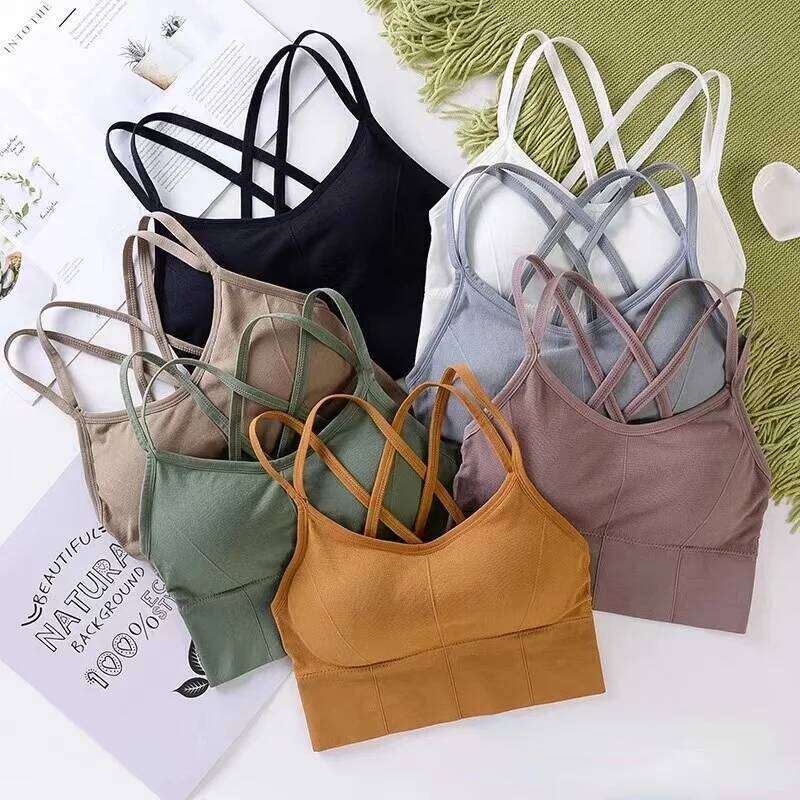 Sexy Women Tops Back Cross Strap Tank Top Push Up Running Sports Breathable Soft Fitness Beauty Solid Color Yoga Bra 25T1226