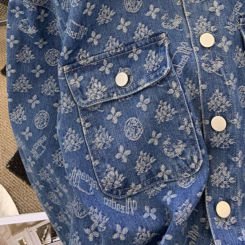Womens Fashion Printed Jacquard Coats Autumn Winter Casual Long-Sleeved Jackets Loose Shirt Denim Jacket Coat Women