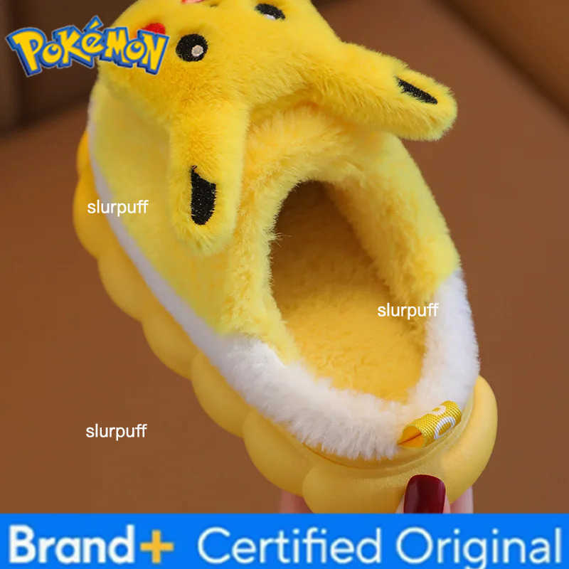 Pokemon Cute Pikachu Autumn/Winter Cotton Slippers Cover Heel Cute Cartoon Flat Plush Slippers Autumn Anime Peripheral Christmas Gift W251226