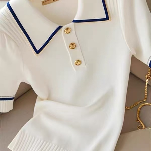 2024 Summer Stylish Sweater Women Knit T-shirt Pullovers Cat Embroidery Short Sleeve Tees Tops Fashion Chic Ladies Knitwear 240723