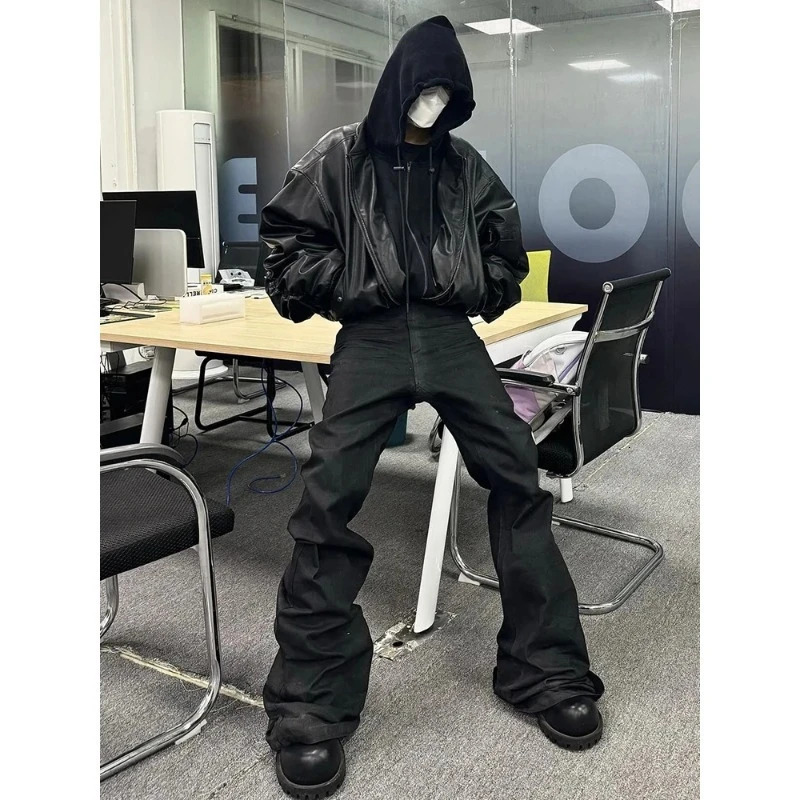 Autumn Winter Men Clothing Oversized Cool Black Thickened Warm Pu Leather Leisure Jacket Hood 2 Clothes 251225