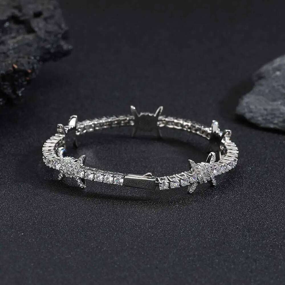 Hip Hop Jewelry Bling CZ Cubic Zirconia Iced Out Thorn Tennis Chain Bracelet For Women Free Engrave Logo
