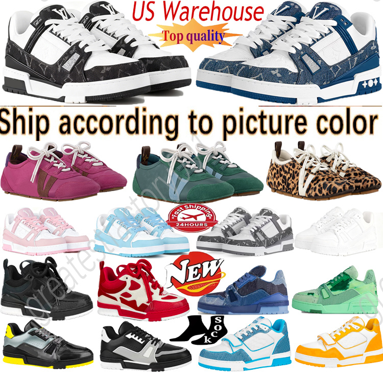 Designer shoes louis vuitton shoes trainers Casual shoes denim canvas leather white green red blue yellow letter fashion platform mens womens low trainers Size 36-45