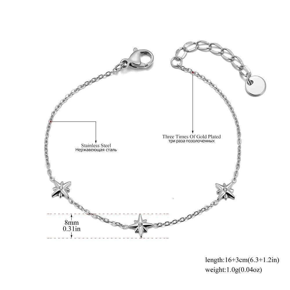 Lokaer Trendy Eight Pointed Star Cubic Zirconia Bracelet 316L Stainless Steel 18K Gold Plated Jewelry For Women B2405 25T1226