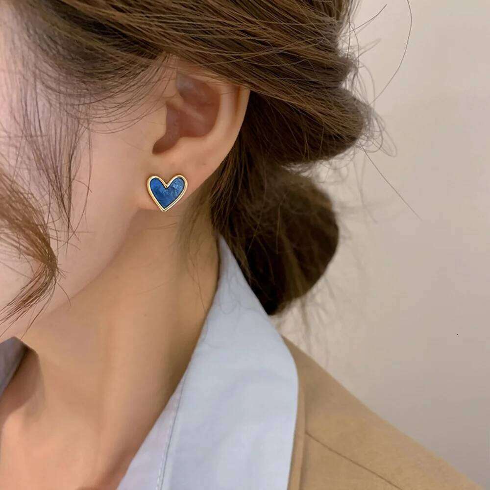 Sweet Heart Stud Fashion for Women Girl Cute Blue Pink Love Bling Glaze Earrings Aesthetic Designer Jewelry Party Gifts 25H1226
