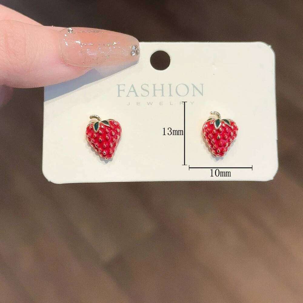 Cute Sweet Red Enamel Strawberries Small Stud Earrings for Women Girls New Korean Trendy Charm Fruit Jewelry Accessories Gifts 25H1226