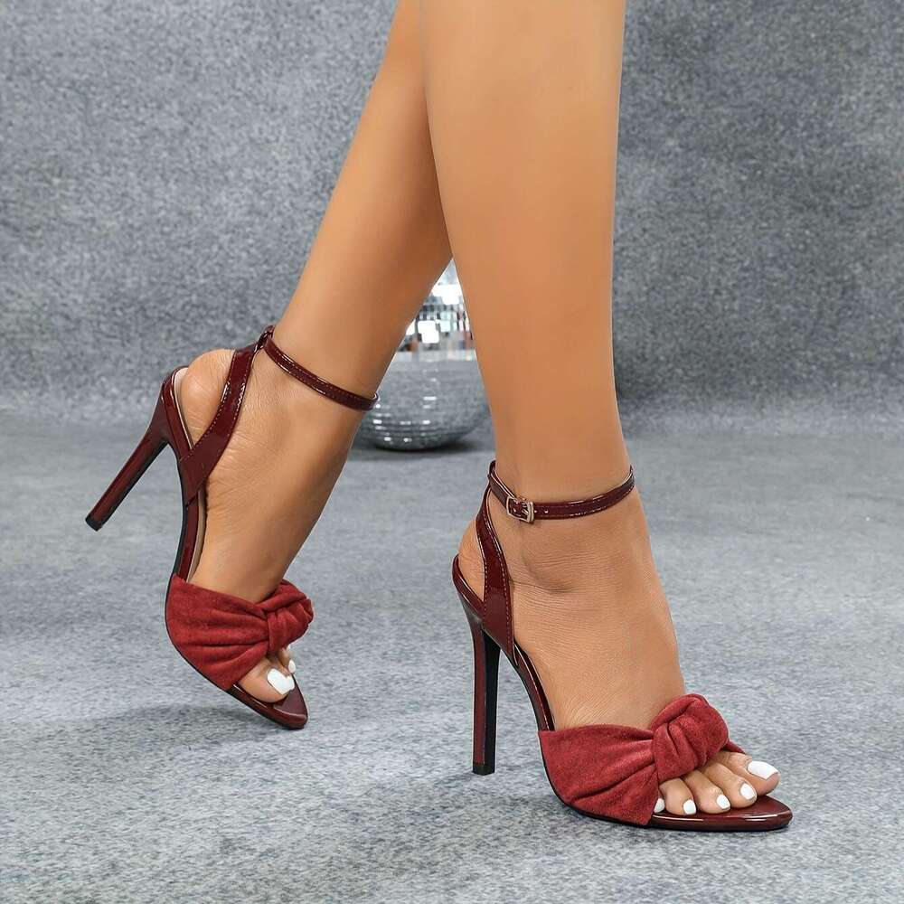 Elegant Sandals Elegant Stylish Ladies Sandals Round Toe Patent Ankle Strap With Bow Open Toe High Heels For Parties MOJIDASHU