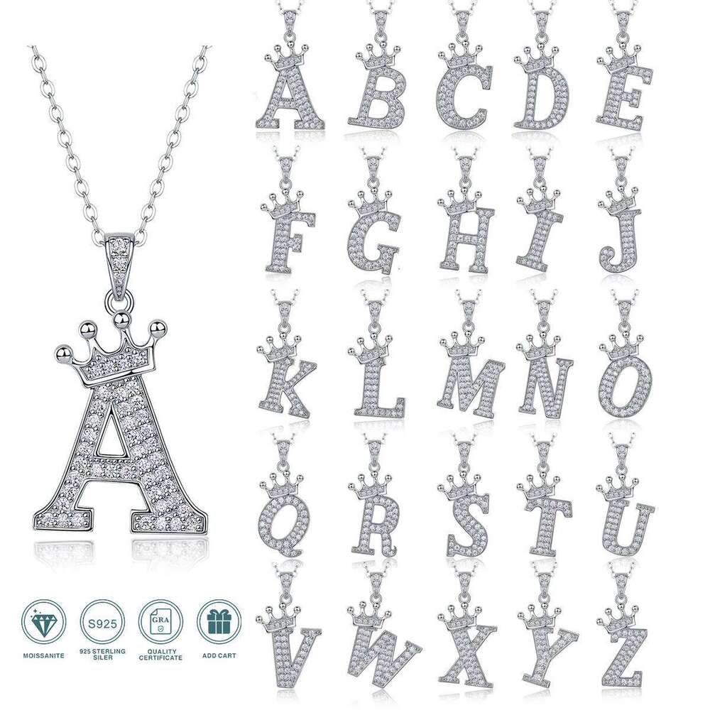 Moissanite Crown Alphabet S925 Silver 18k Gold Plated 26 Alphabets Pendant Necklace Homecoming & Graduation Gift 25N1226