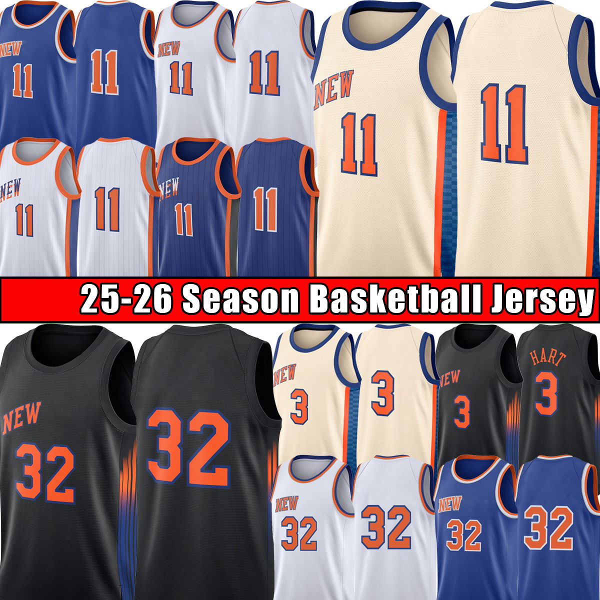 Jalens Brunson Karl Anthony Towns New Yorks Knick Basketball Jerseys Josh Hart Stitched Jerseys Men Blue white 2025 26 City Shirt