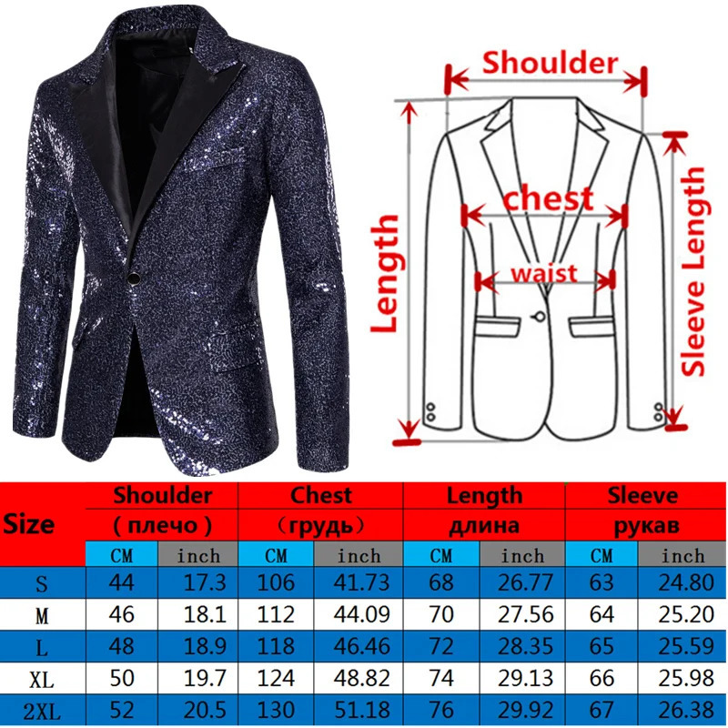 Shiny Sequin Mens Suit Jacket Stage Performance Coat White Silver Blue Red Purple Blazers Vneck Single Button S M L XL XXL 251226