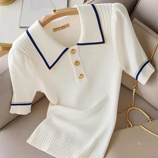 2024 Summer Stylish Sweater Women Knit T-shirt Pullovers Cat Embroidery Short Sleeve Tees Tops Fashion Chic Ladies Knitwear 240723