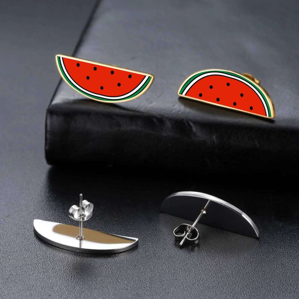 Cazador Waterproof Watermelon Stud Gold Color Stainless Steel Piercing Earrings for Women Jewelry Valentine's Gift 2025 25H1226
