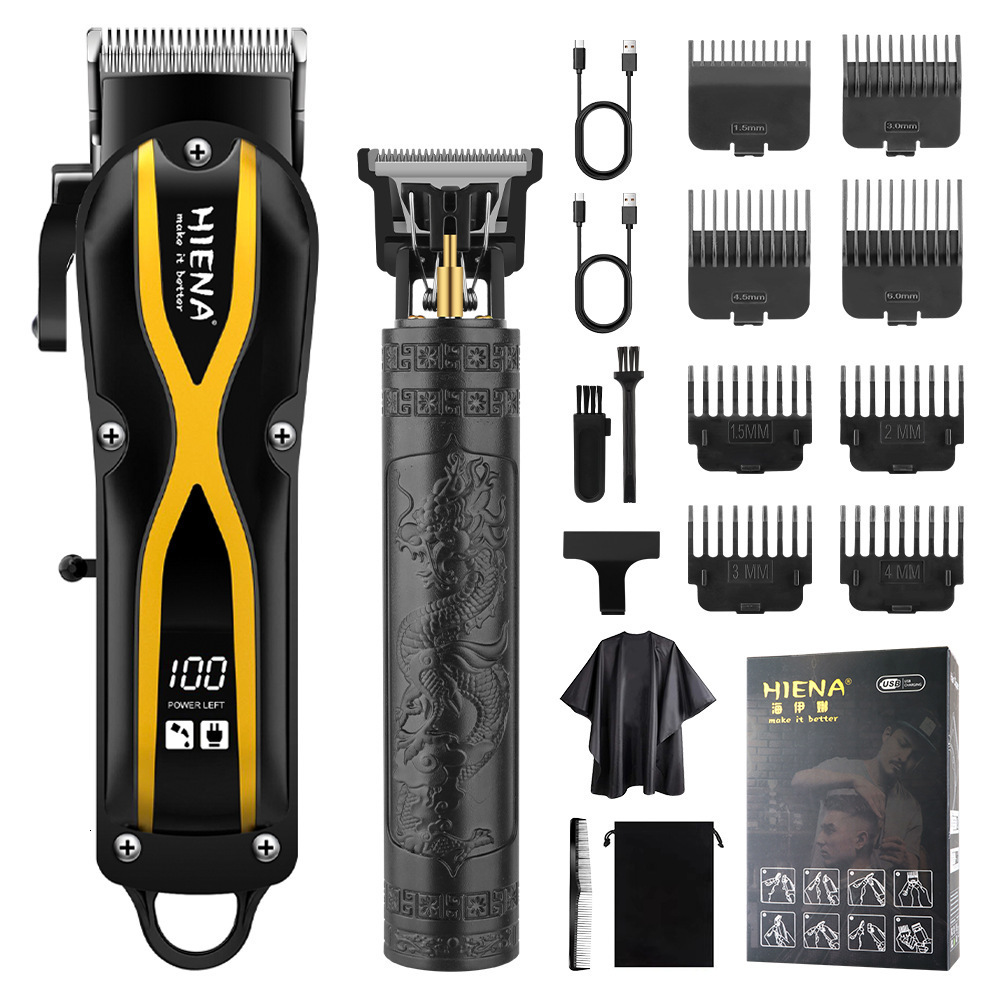 HIENA Hair Clipper Set with Mother and Child Machine Oil Head Carving Digital Display Hair Clipper Set Electric Clipper 240929