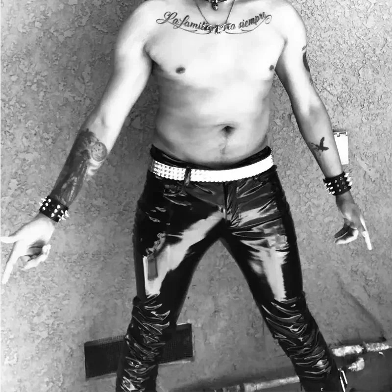 Mens Glossy PVC Leather Wet Look Sleek Biker Pants Rock Punk Stage Club Low Waist Gothic Stretch PU Trousers Custom 251226