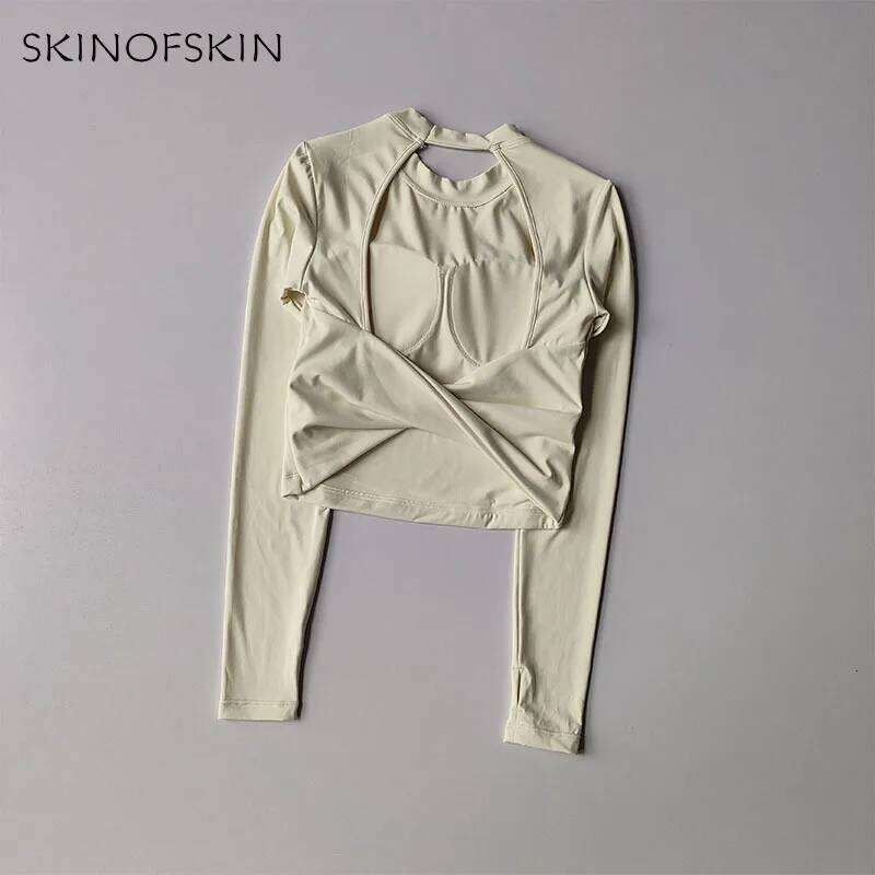 Sexy Back Sports Top for Women Autumn and Winter New Style Big Backless Yoga Suit Spicy Girl Long Sleeved Fitness T-shirt 25T1226