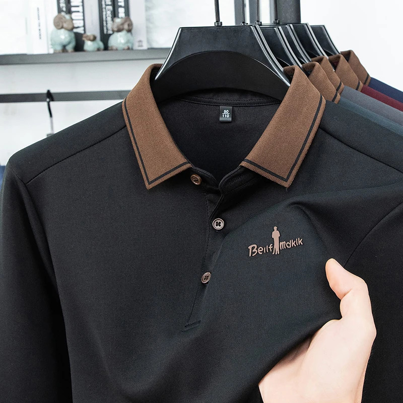 Mens Polo Shirt Long Sleeve Autumn Winter Lapel Collar Button Business Casual Classic Office Warm T-shirt Menswear 251222