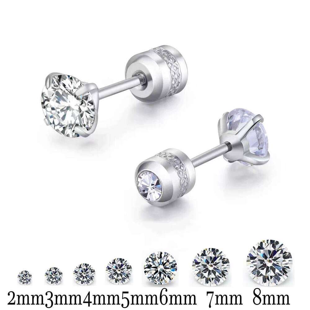 Stainless 4 Color CZ Zircon korean Earrings For Women Crystal Screw Titanium Steel Ear Studs Anti Allergic Body Jewelry 25H1226