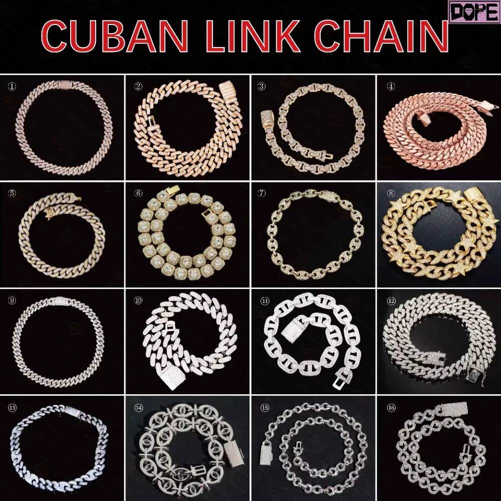 16mm Cuban Link Chain Hip Hop 14K 18k 20k Real Yellow Gold Plated Iced Moissanite Lock 925 Silver Plain Miami Cuban Link