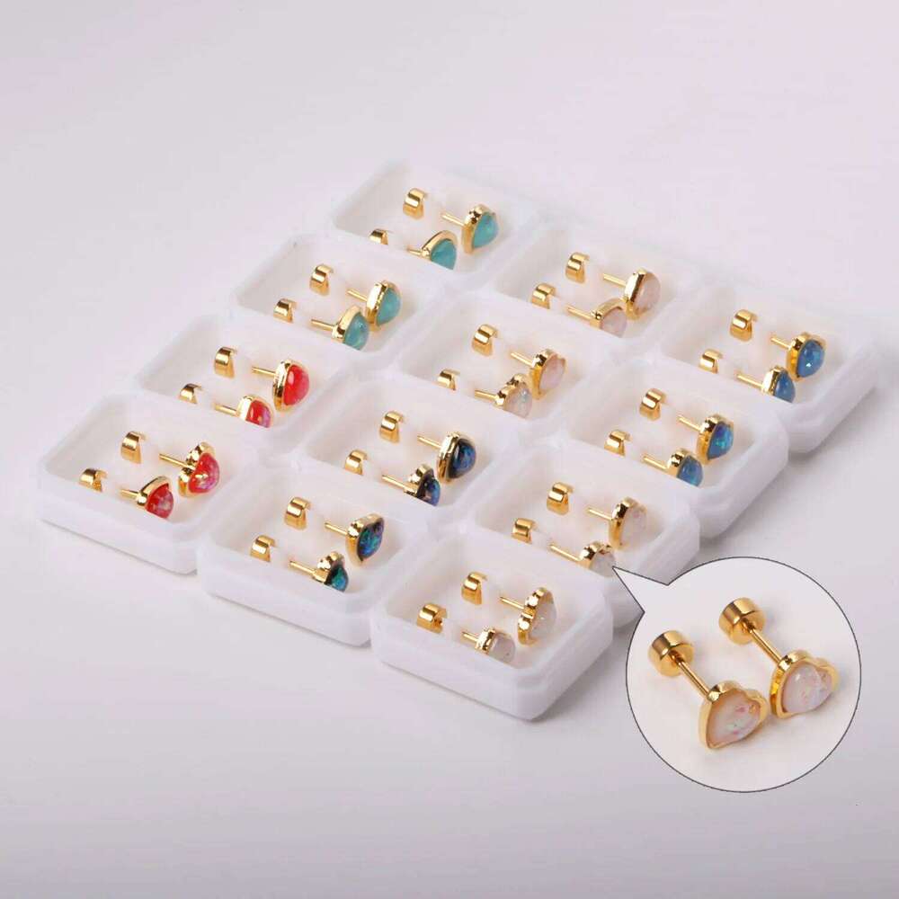 12 Pairs Korean Fashion Stainless Steel Stud Screw Back for Women Valentine Pink Heart Earrings 25H1226