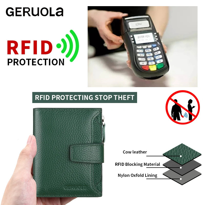 RFID anti-theft brush three fold multi fold genuine leather cowhide wallet multifunctional anti tamper magnetic card bag sho 251225
