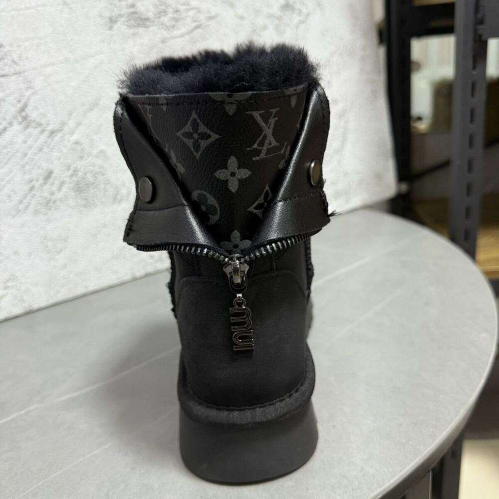 2025 Winter New Short Tube Northeast Snow Fur Integrated Anti-Slip Fleece-Lined Thickened Boots Women's Cotton Shoes Warm Zipper Mid-Calf