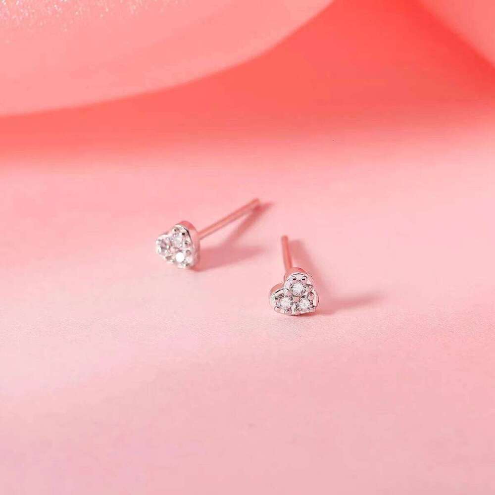 Simple Tibetan Silver Cute Love Heart CZ Zircon Mini Small Stud Earrings Birthday Piercing Women Pendiente Plata Jewelry Gift 25H1226
