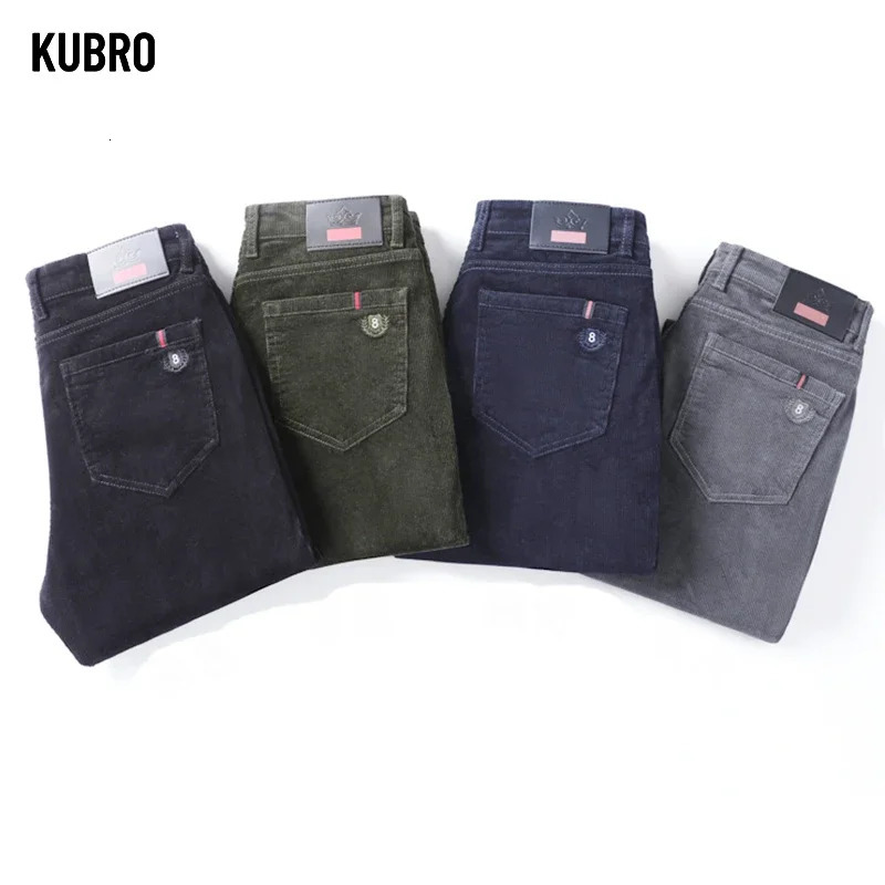 KUBRO High Quality Corduroy Fabric Mens Business Casual Trousers Autumn Korean Style Small Straight Slim Versatile Cargo Pants 251226
